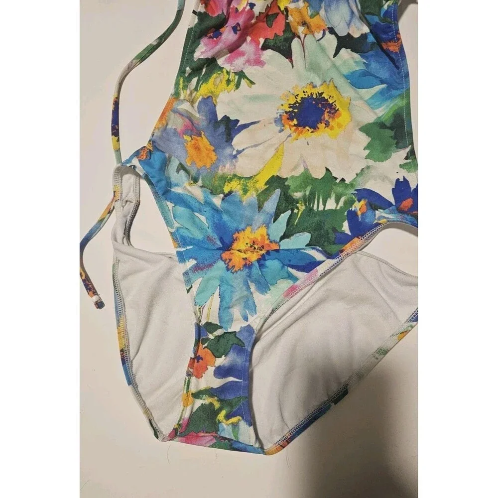 Polo Ralph Lauren Floral Halter One Piece Swimsuit Multicolor Size M - Picture 5 of 7